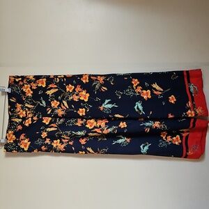 Adrianne Vittadini Floral Tropical Trousers Wide Leg Pants 6 Navy Blue Orange
